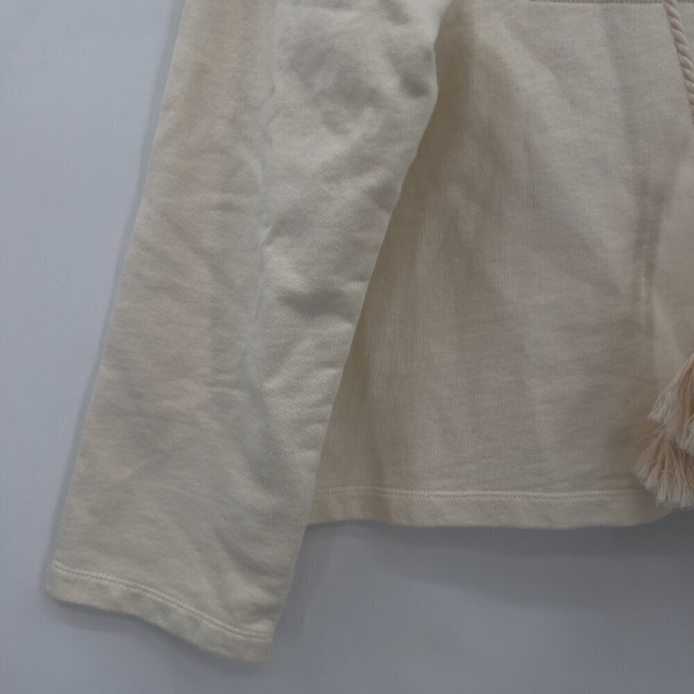Something Navy Tassel Tie Sweatshirt Split Neck Beige Cotton Women's L - Picture 5 of 8